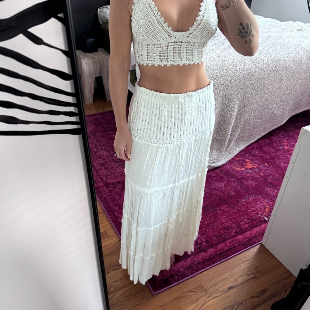 Elegant White Crochet Maxi Skirt